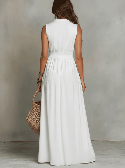 Robe maxi bohème avec fermeture éclair blanche à l'avant