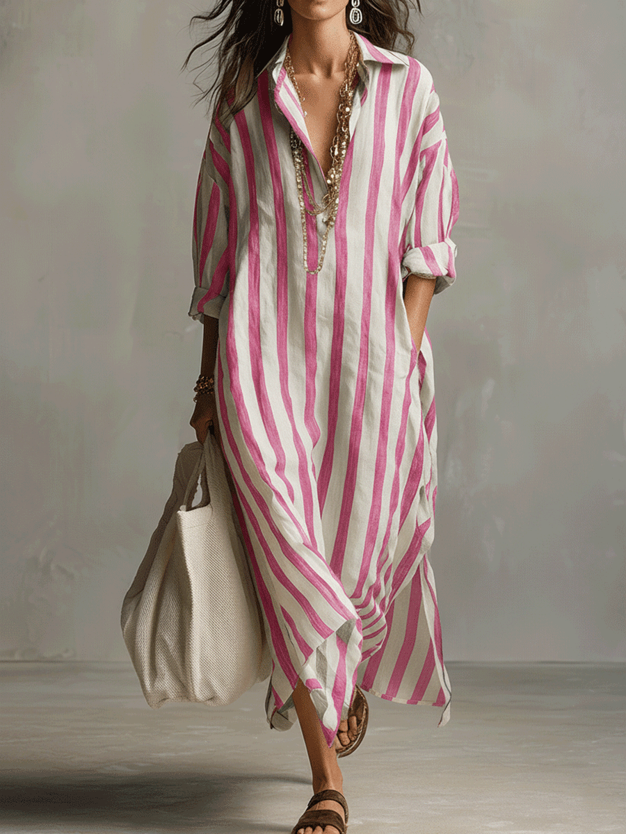 Robe maxi bohème avec design rayé décontracté