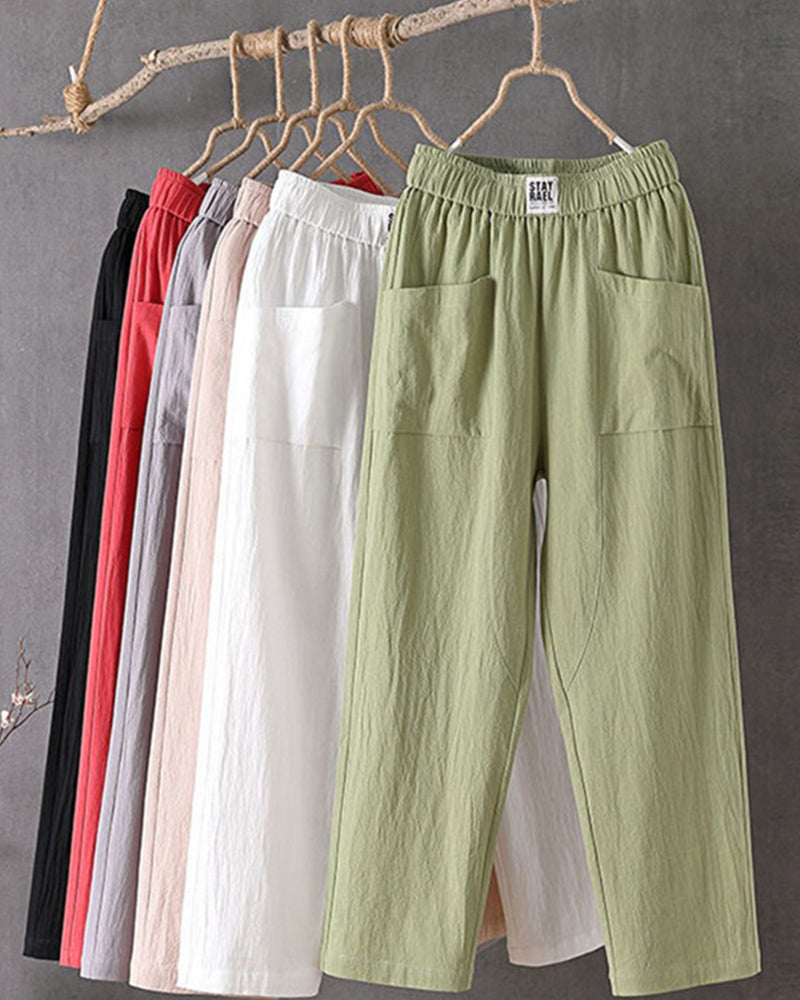 Pantalon en lin blanc décontracté pour femmes - Pantalon en lin respirant pour toutes occasions, élégant et confortable