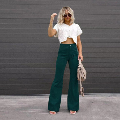 Elegant High-Waist Flared Pants for Women - Versatile Wide Leg Trousers for Casual and Formal Wear, Available in Various Colors