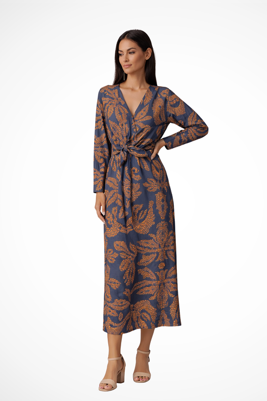 Arina Women’s Summer Wedding Guest Maxi Dress with Tie Waist and Long Sleeves