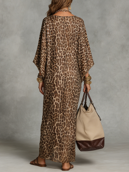 Robe maxi chic à imprimé léopard avec torsade à l'avant