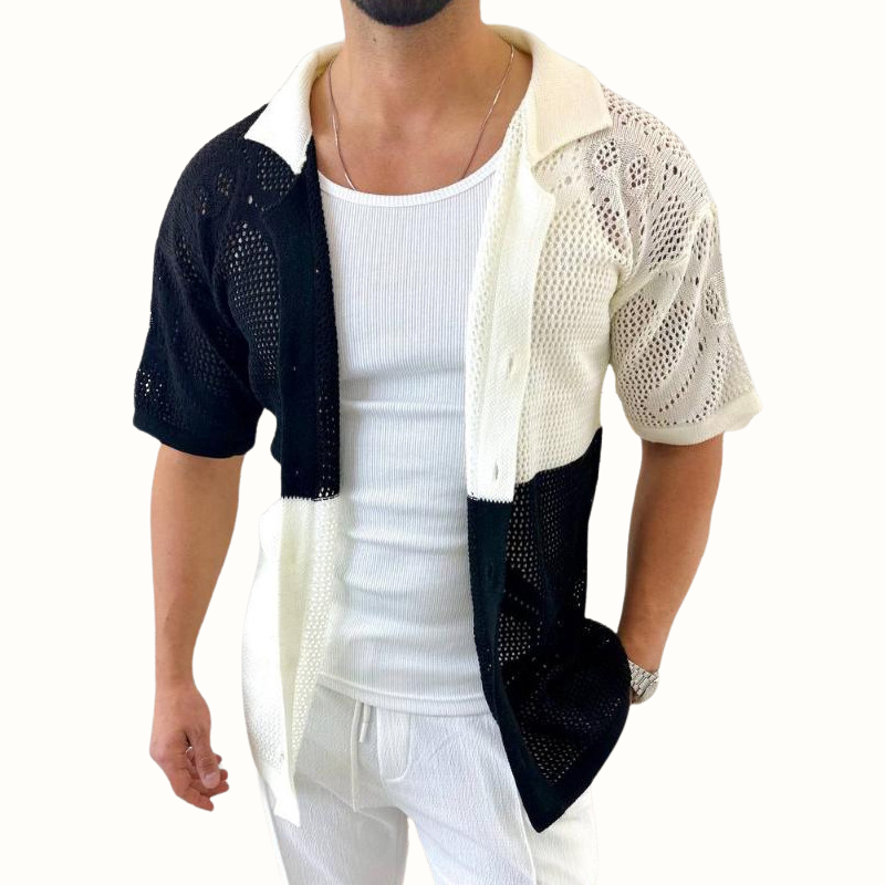 Casa Milo Breathable Mesh Shirt with Color-Contrast Patches
