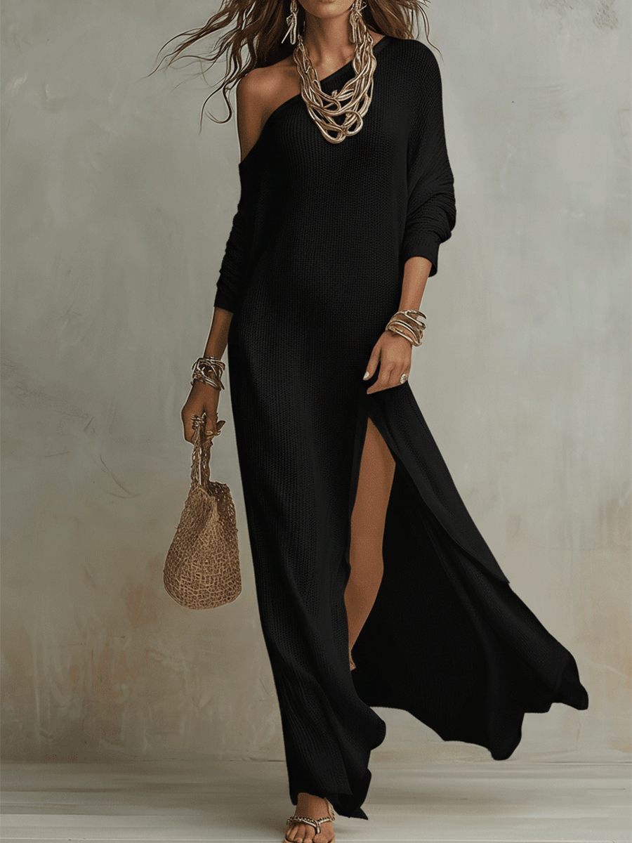 Robe maxi bohème ivoire douce à une épaule texturée