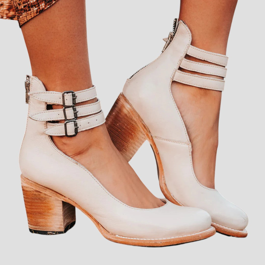 Luna | Women's Boots Double Ankle Straps Block Heel - Stylish Comfortable