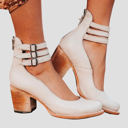 Luna | Women's Boots Double Ankle Straps Block Heel - Stylish Comfortable