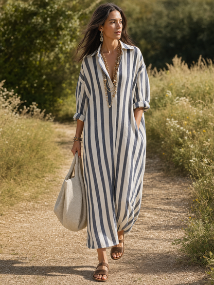 Robe maxi bohème avec design rayé décontracté