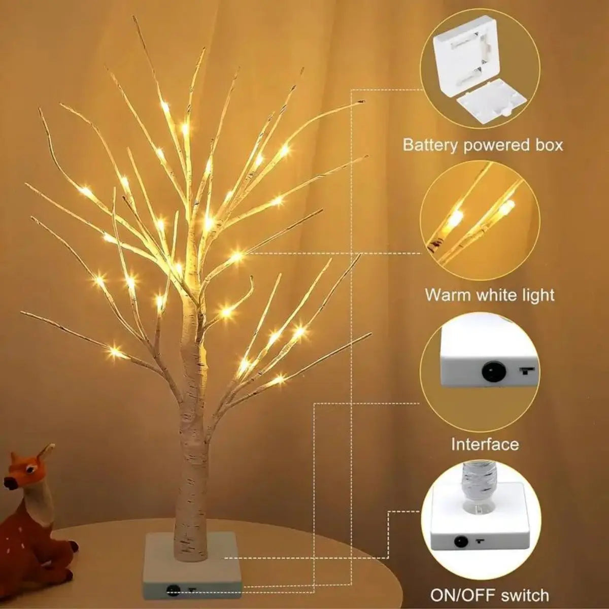Halloween LED Birch Tree Lamp with USB & Battery Power – Illuminated Festive Decor for Seasonal Ambiance