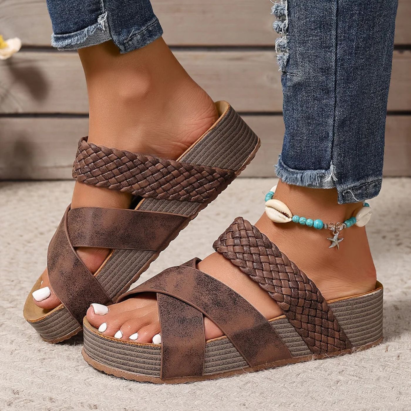 Orthopedic Braided Slide Sandals with Platform