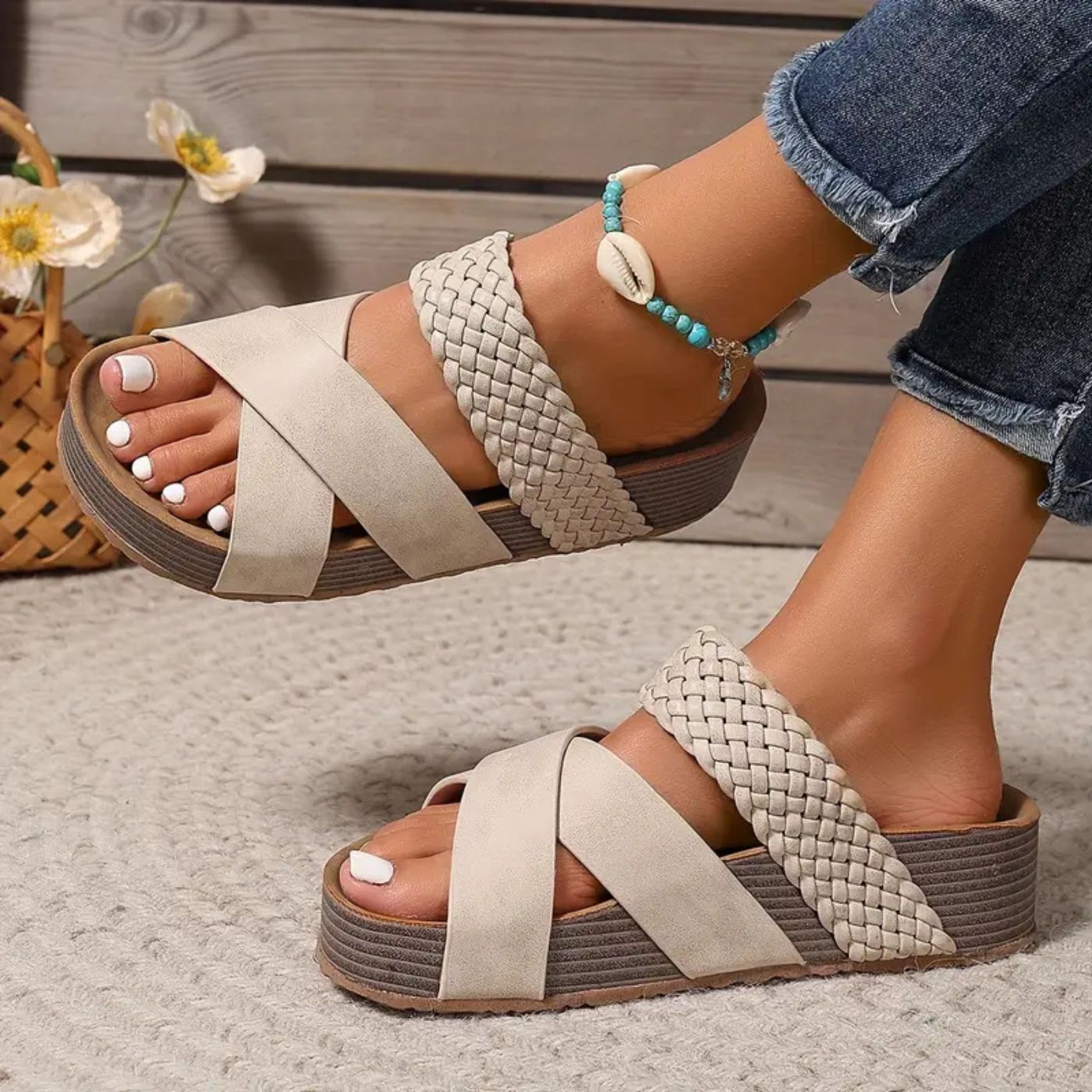 Orthopedic Braided Slide Sandals with Platform