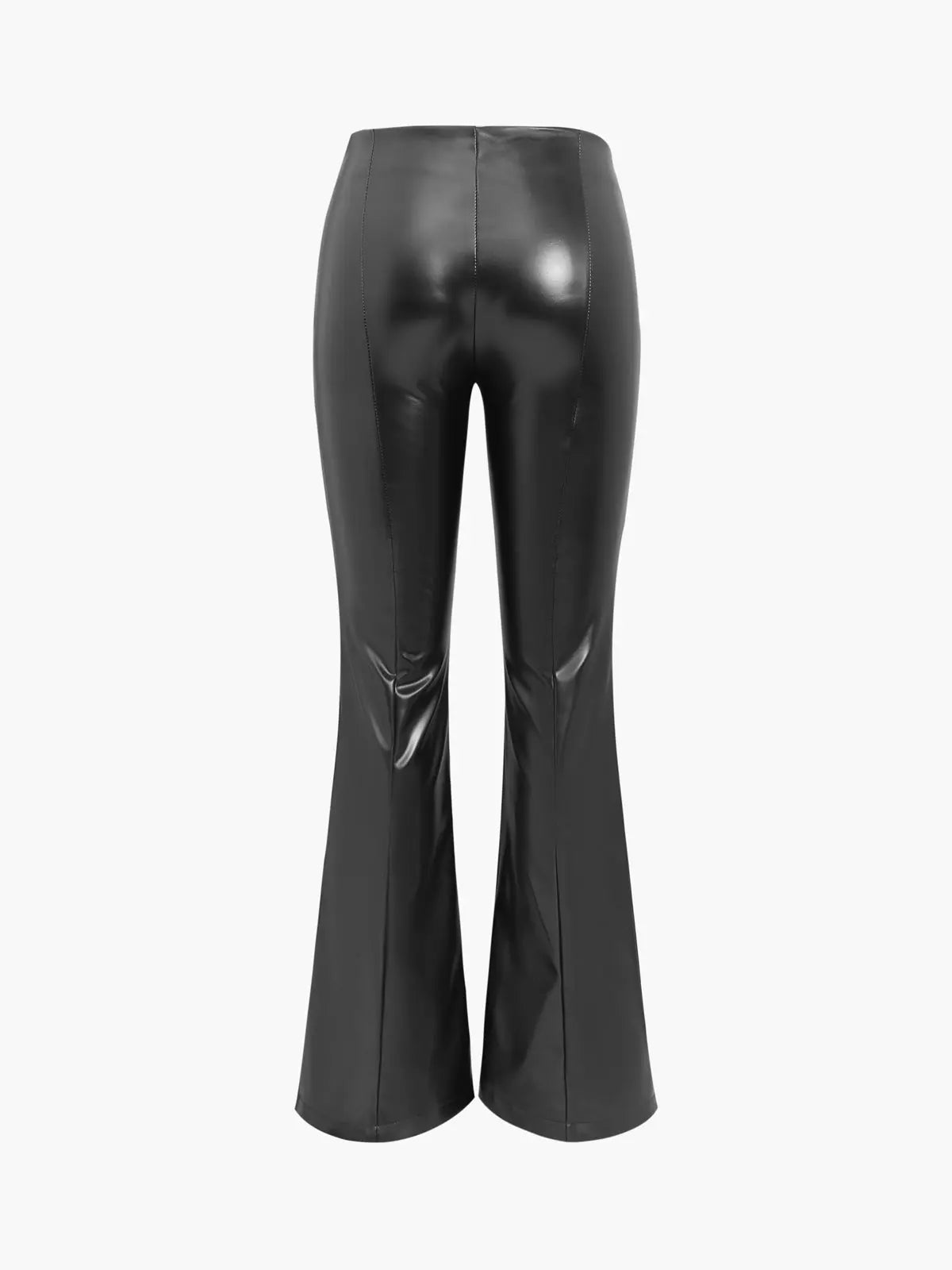 Pantalon évasé taille haute en simili cuir avec fentes devant
