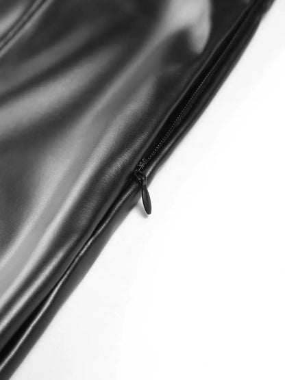 Pantalon évasé taille haute en simili cuir avec fentes devant