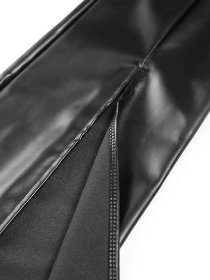 Pantalon évasé taille haute en simili cuir avec fentes devant