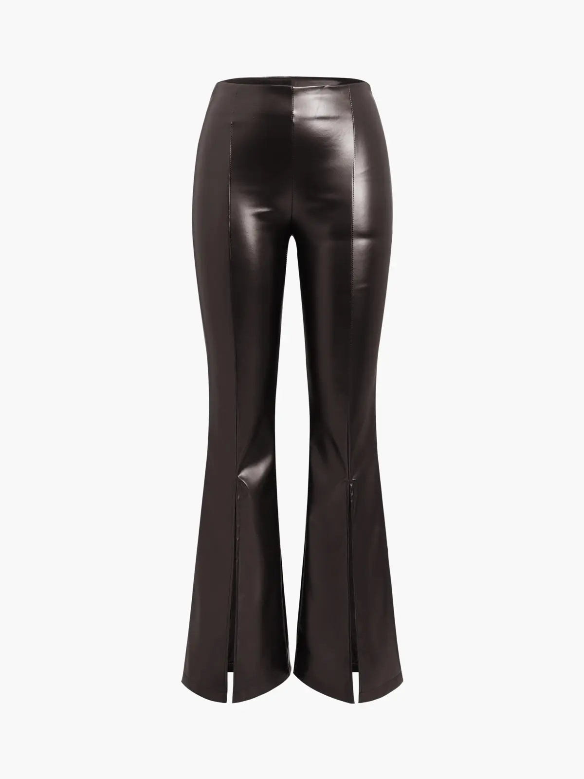 Pantalon évasé taille haute en simili cuir avec fentes devant
