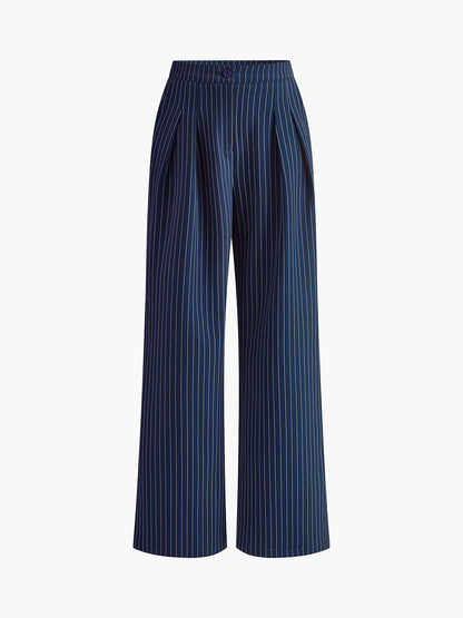 Pantalon à rayures taille haute à jambes larges, chic et décontracté