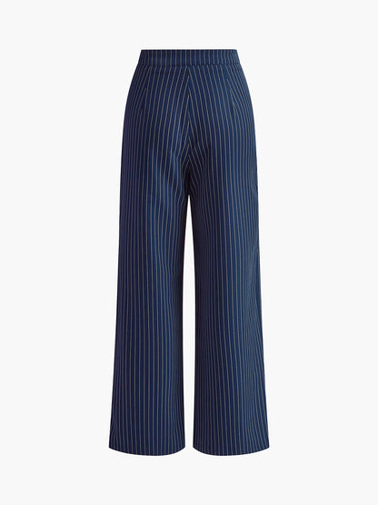 Pantalon à rayures taille haute à jambes larges, chic et décontracté