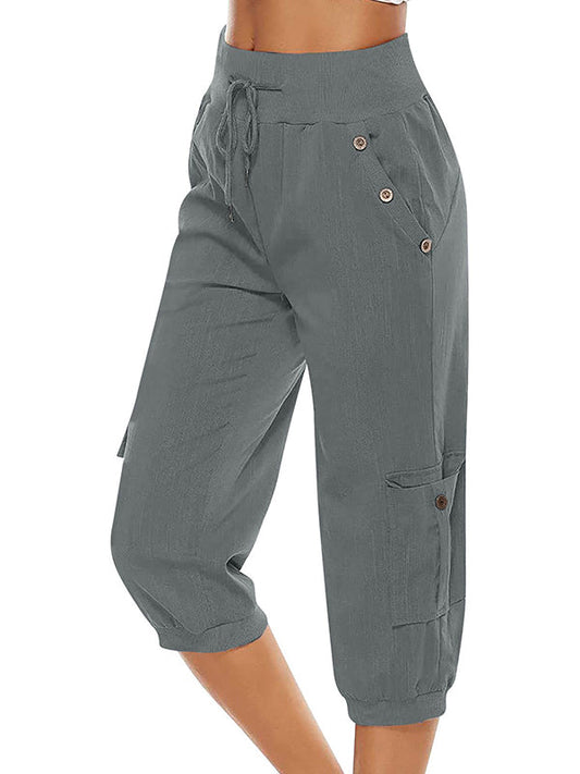 Women's Breathable Casual Pants – 100% Cotton with Elastic Waistband for Everyday and Sports