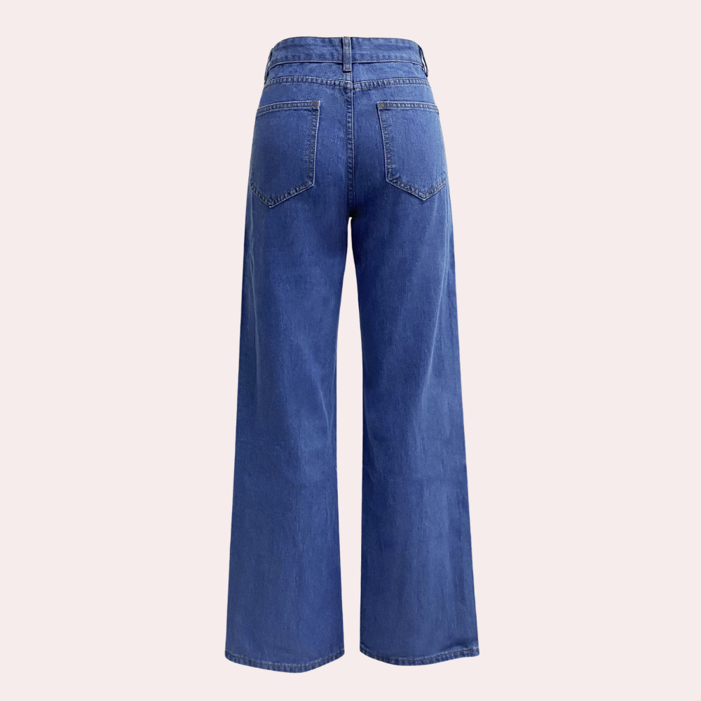 Jean droit taille haute classique en denim bleu foncé pour femmes