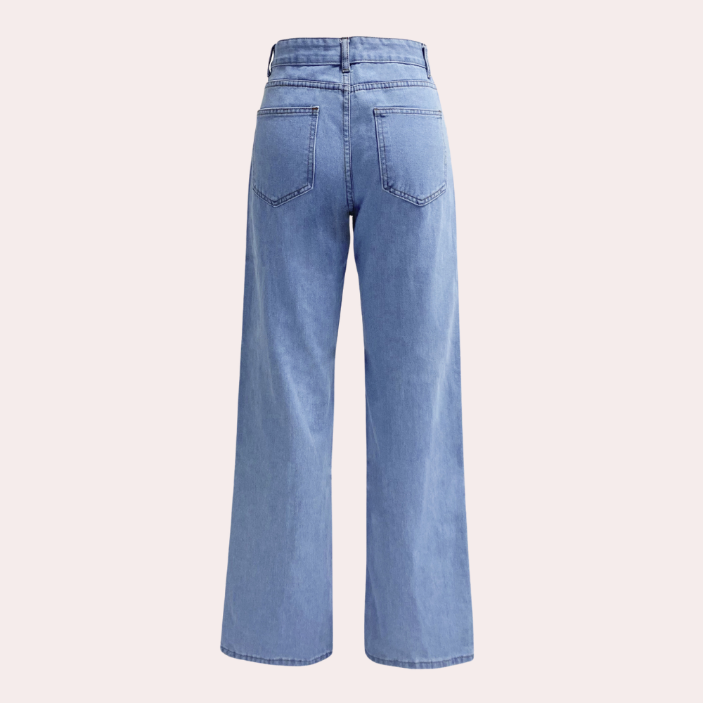 Jean droit taille haute classique en denim bleu foncé pour femmes