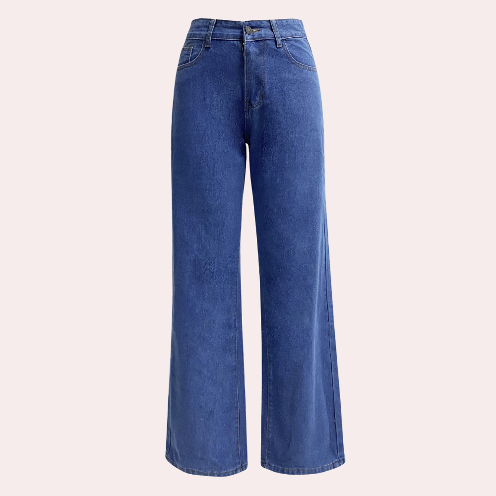 Jean droit taille haute classique en denim bleu foncé pour femmes