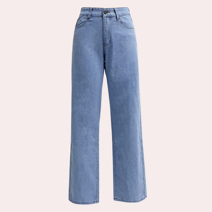 Jean droit taille haute classique en denim bleu foncé pour femmes