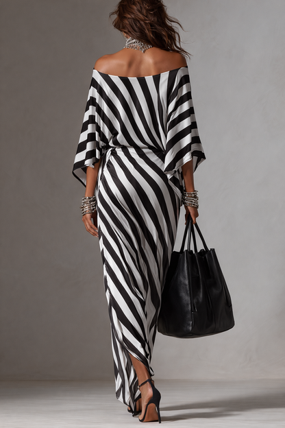 Robe maxi asymétrique audacieuse à rayures monochromes