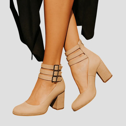 Luna | Women's Boots Double Ankle Straps Block Heel - Stylish Comfortable
