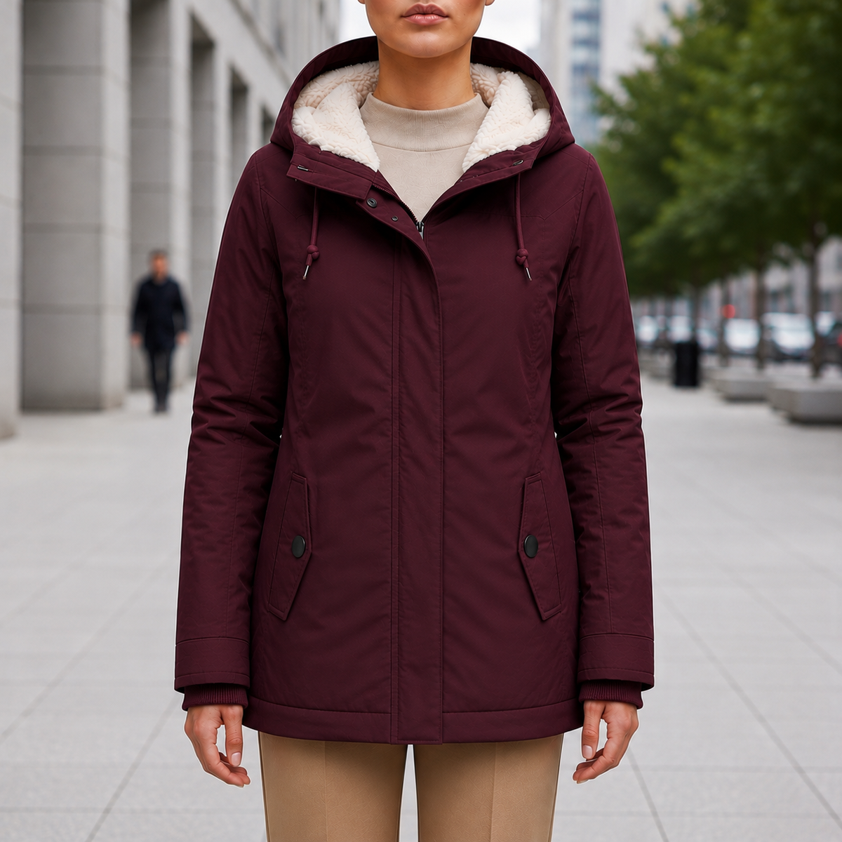 Women's Sherpa-Lined Parka Longline Hooded Water-Resistant – Elara