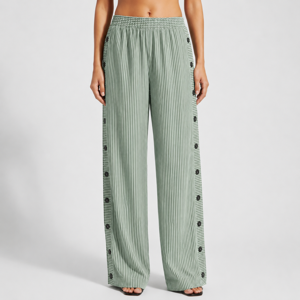 Women's Striped Cotton Blend Tailored Pants Button Detail – Marlowe