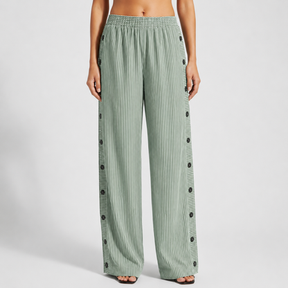 Women's Striped Cotton Blend Tailored Pants Button Detail – Marlowe