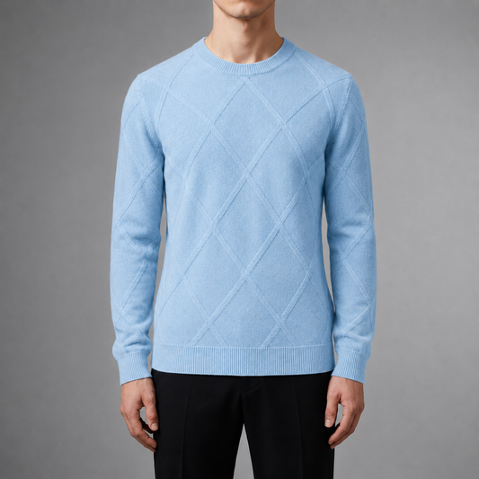 Cashmere Wool Blend Argyle Crewneck Sweater – Elara