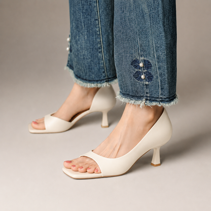 Square-Toe Mules for Women Faux Leather Mid Heel – Aurelia