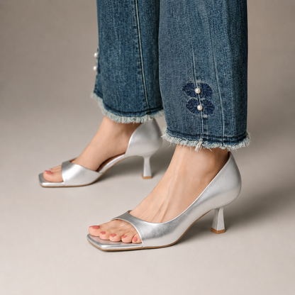 Square-Toe Mules for Women Faux Leather Mid Heel – Aurelia