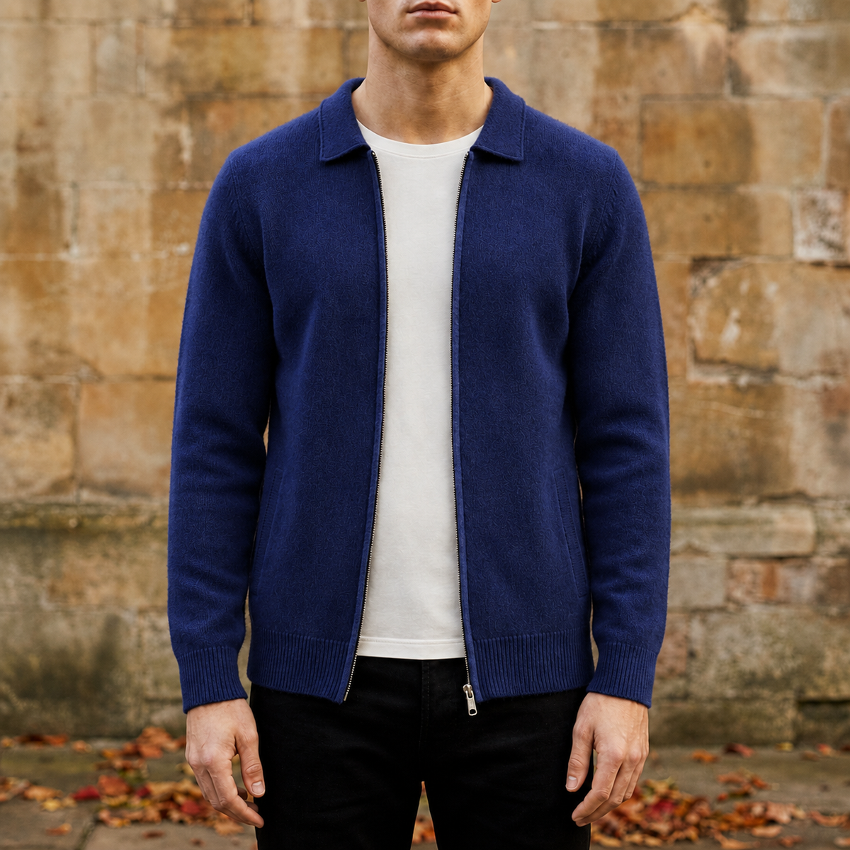 Cashmere Blend Zip Cardigan with Structured Collar – Lucien