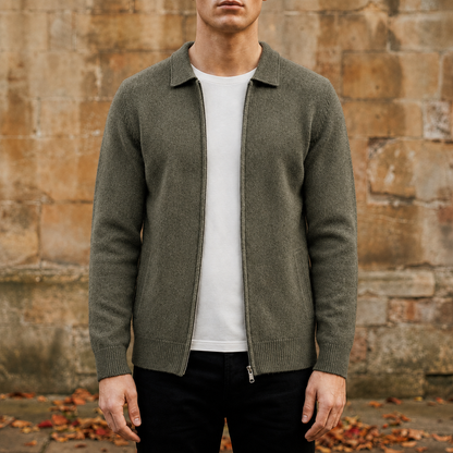 Cashmere Blend Zip Cardigan with Structured Collar – Lucien