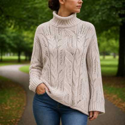 Cable Knit Turtleneck Sweater Soft Wool Blend Refined – Elara