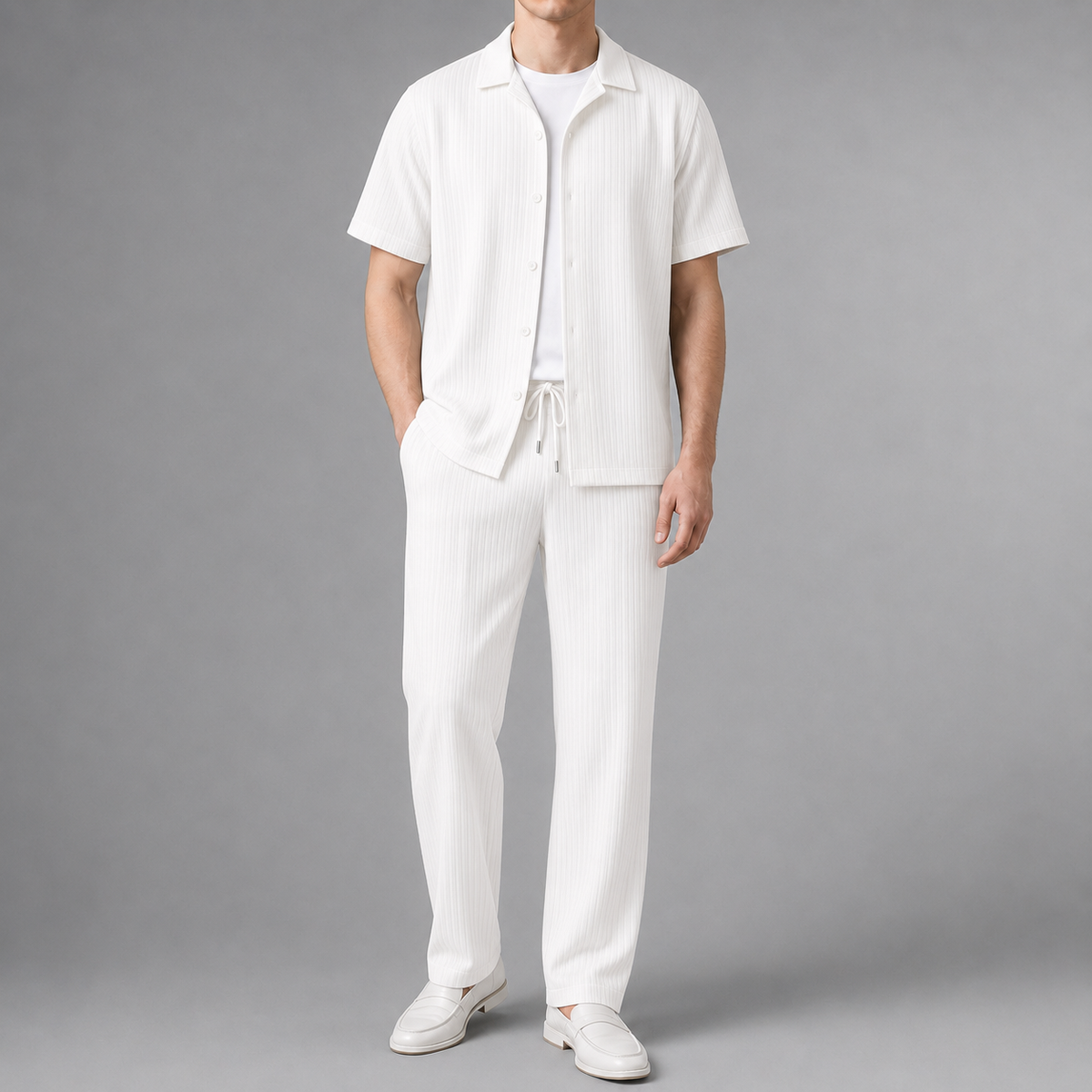 Women's Ribbed Linen Blend Two Piece Set Relaxed Fit – Elara