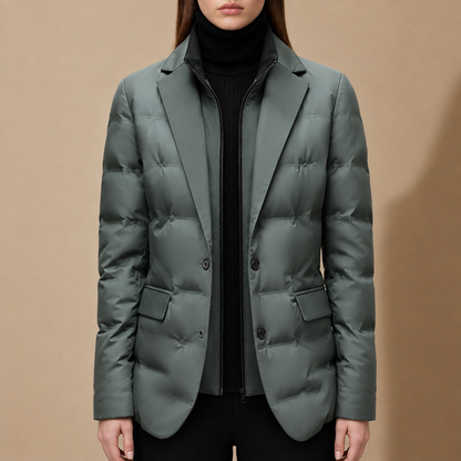 Quilted Puffer Blazer Coat Lightweight Zip Relaxed Fit – Elara