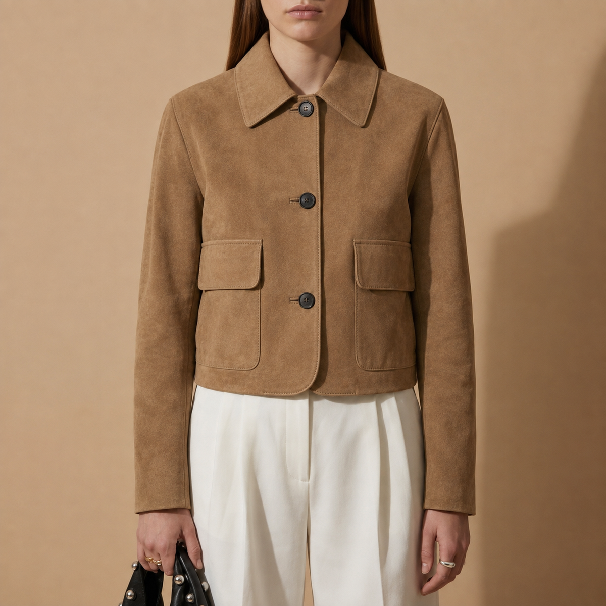 Women's Cropped Suede Leather Jacket Regular Fit – Marlowe