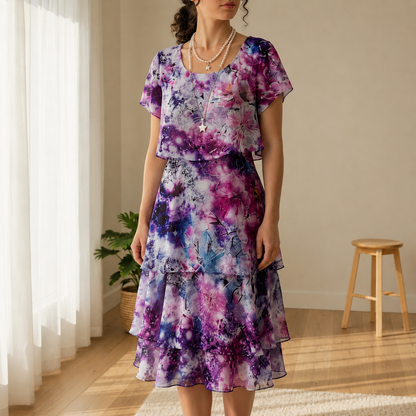 Women's Floral Tiered Ruffle Mini Dress Chiffon Blend – Celeste