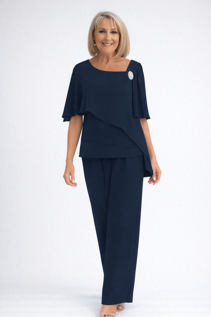 Women’s Two-Piece Pant Set – Elegant Overlay Top & Wide Leg Trousers