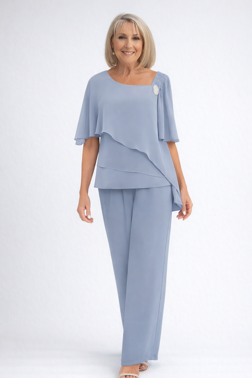 Women’s Two-Piece Pant Set – Elegant Overlay Top & Wide Leg Trousers