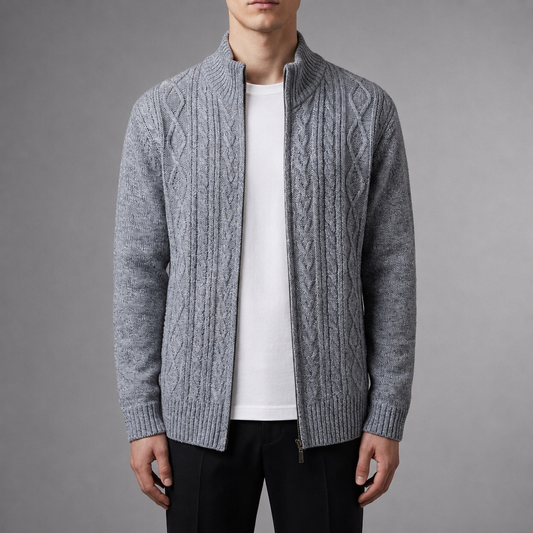 Men's Cable Knit Cardigan in a Premium Knit Blend – Alistair