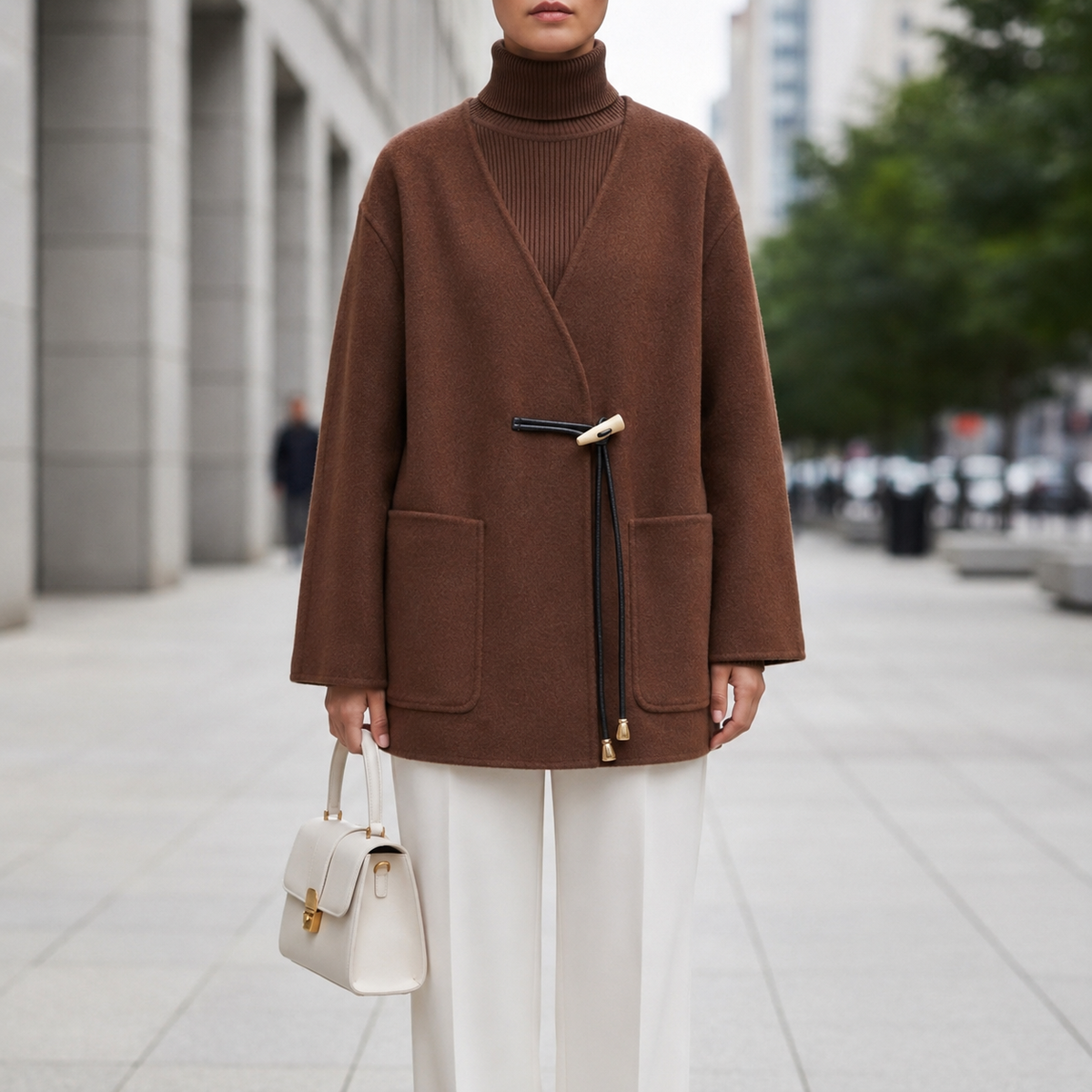 Knit Cape Coat for Women Elegant Wool Blend Drape – Elara