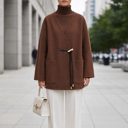 Knit Cape Coat for Women Elegant Wool Blend Drape – Elara