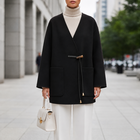 Knit Cape Coat for Women Elegant Wool Blend Drape – Elara