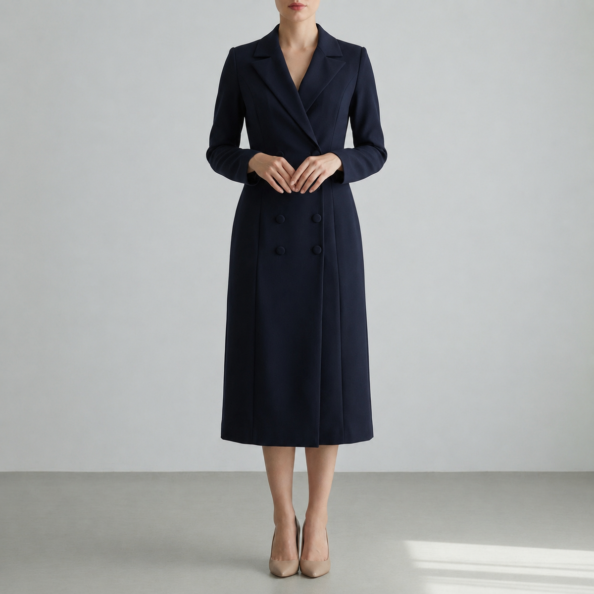 Women's Tailored Blazer Midi Dress Structured Suiting Blend – Elara