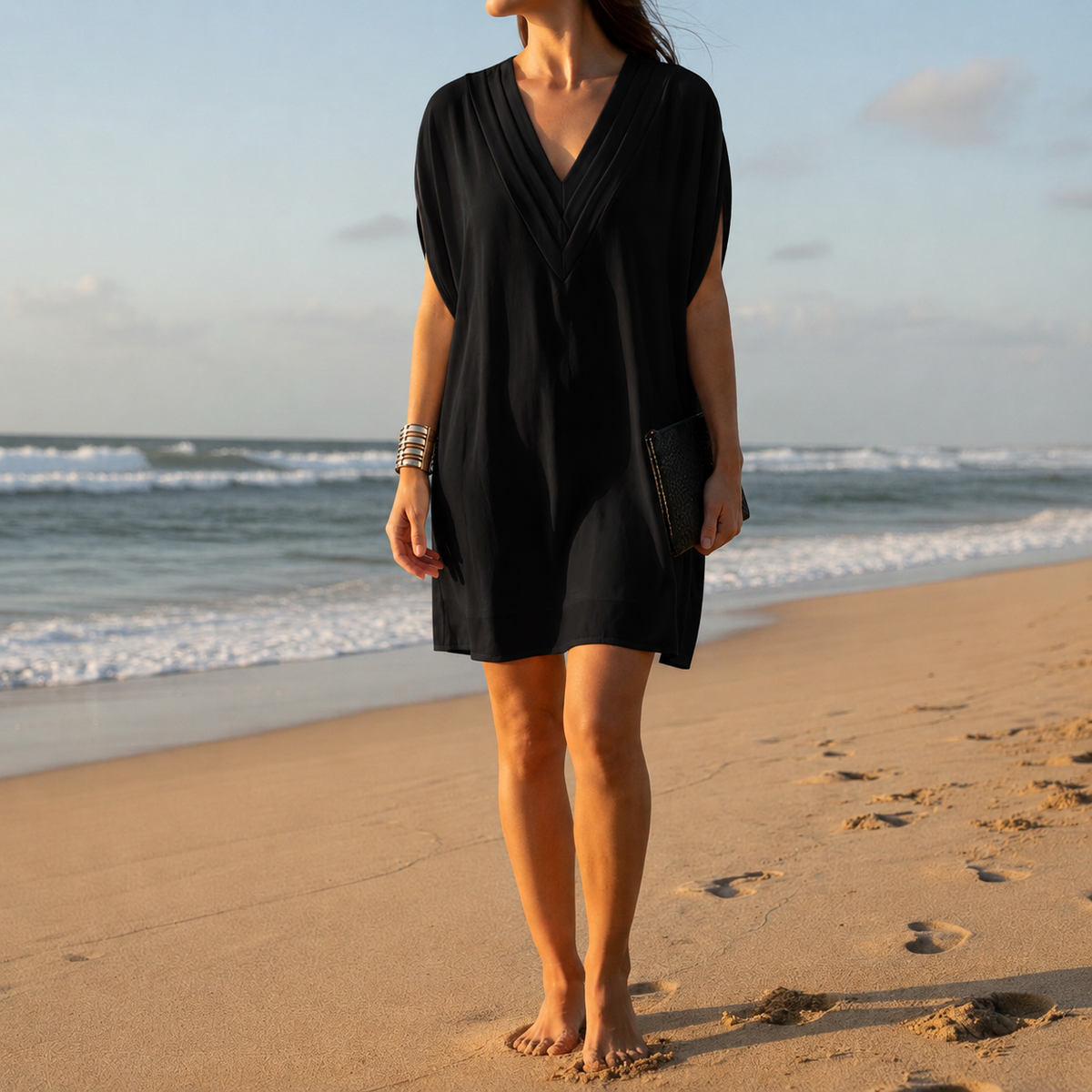 Women's V-Neck Batwing Cotton Blend Dress Tummy Covering – Elara