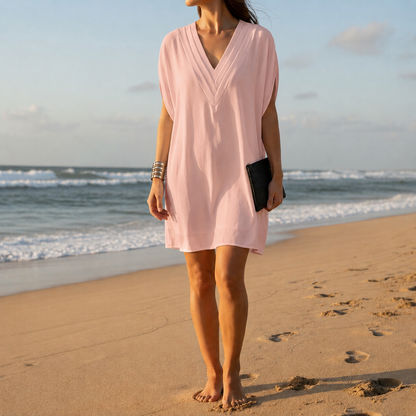 Women's V-Neck Batwing Cotton Blend Dress Tummy Covering – Elara