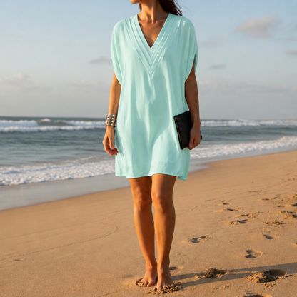 Women's V-Neck Batwing Cotton Blend Dress Tummy Covering – Elara